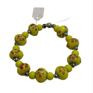 Yellow and Silver Beaded Bracelet